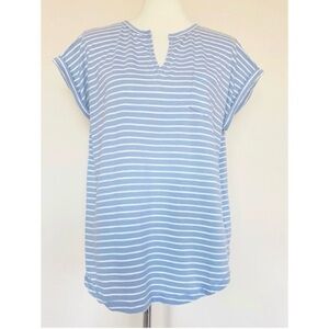 Chaps Striped Blouse Tee Collar Split Size M